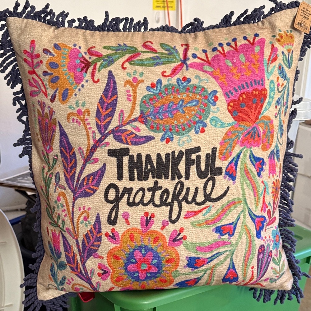 Natural Life Floral Embroidered Pillow